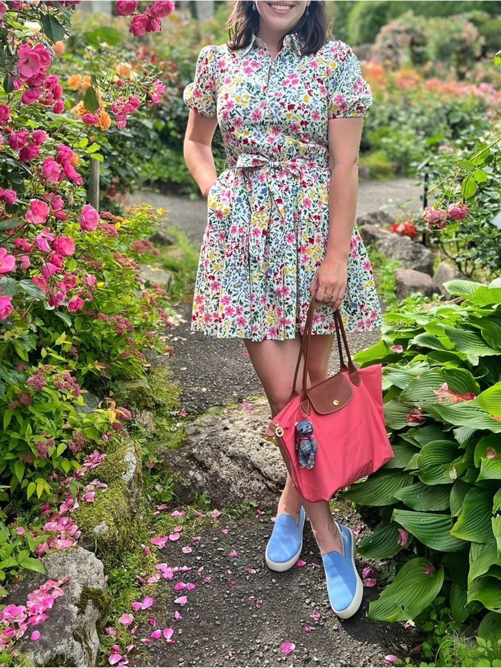 kate spade white floral tie waist button-up dress multi-color puff sleeve small